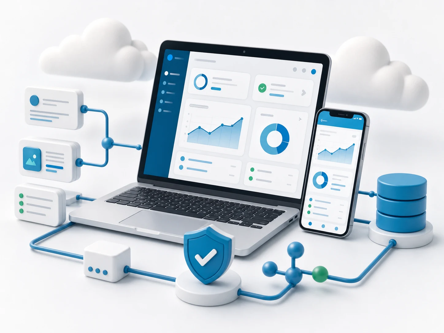 Connected web application shown on laptop and phone